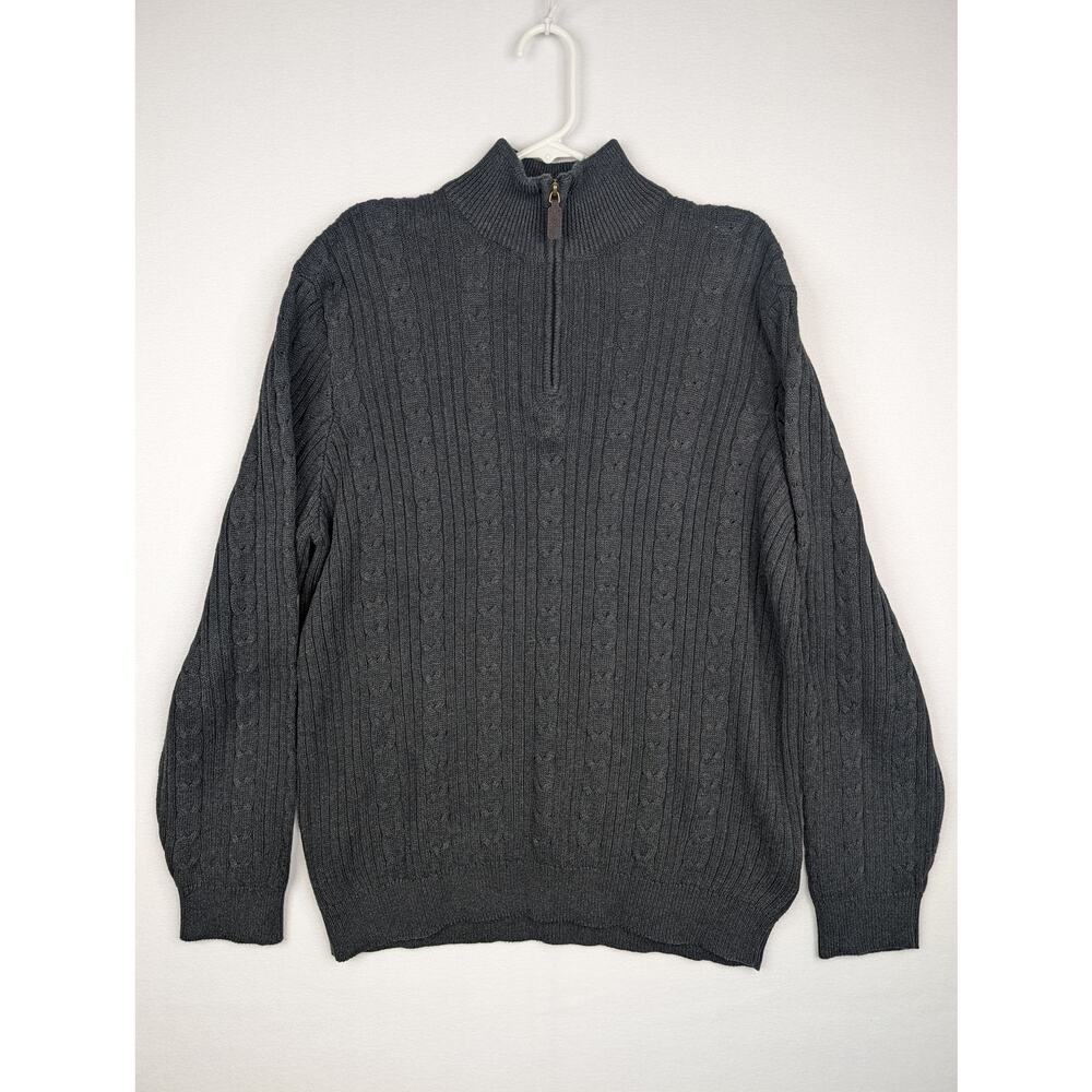 Eddie Bauer Sweater Mens Large Gray 1/4 Zip Cable Knit Long Sleeve Pullover